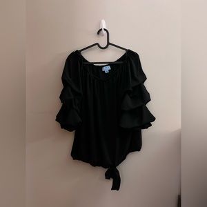 CeCe Black Ruffled Sleeve Blouse